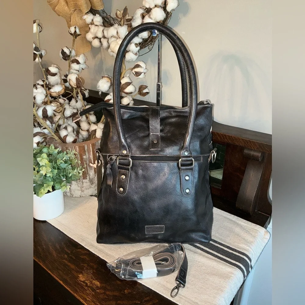 NWT Bed Stu Leather Rachel Shoulder Crossbody Bag Tote Black Rustic Retail $345